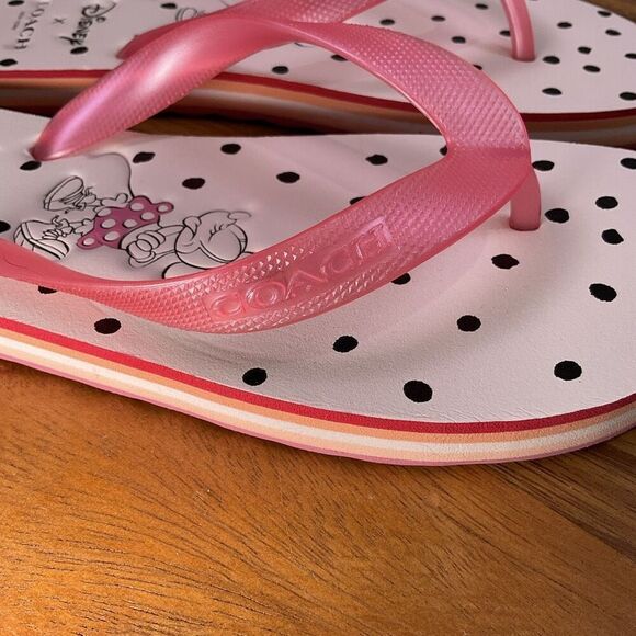 Coach X Disney Minnie Mouse Pink Floral Thong Flip Flops Sandals Women's Size 7 - Picture 4 of 9